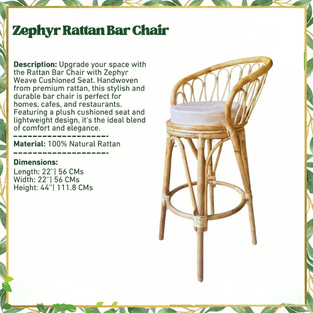 Rattan Bar Chair with Zephyr Weave Cushioned Seat