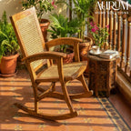 Rocking Teak Wood and Wicker Armchair