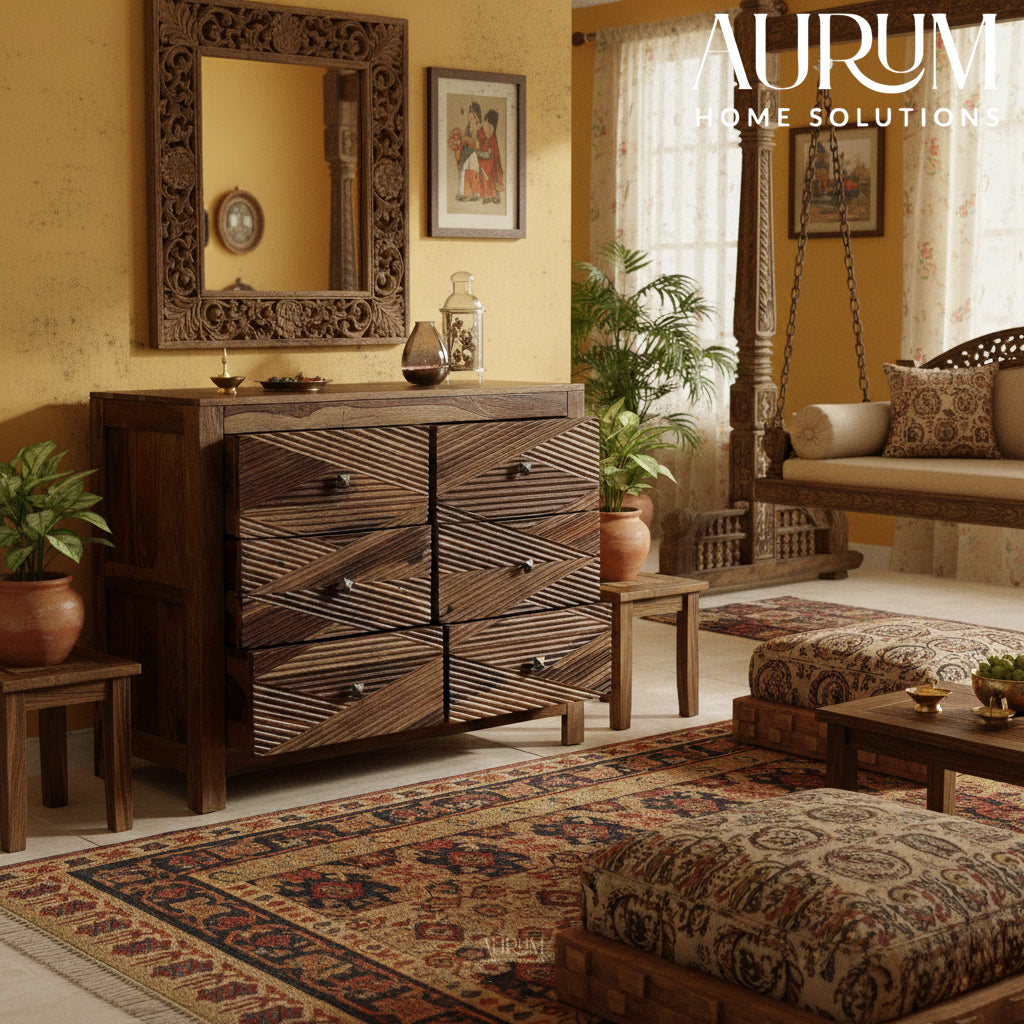 Rustic Allure Sheesham Wood Chest of Drawers