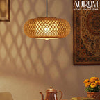 Oval Cage Bamboo Hanging Lamp - Open Lattice Cane