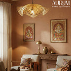 Radiance Bamboo Hanging Lamp - Wave-Edge Chevron Cane