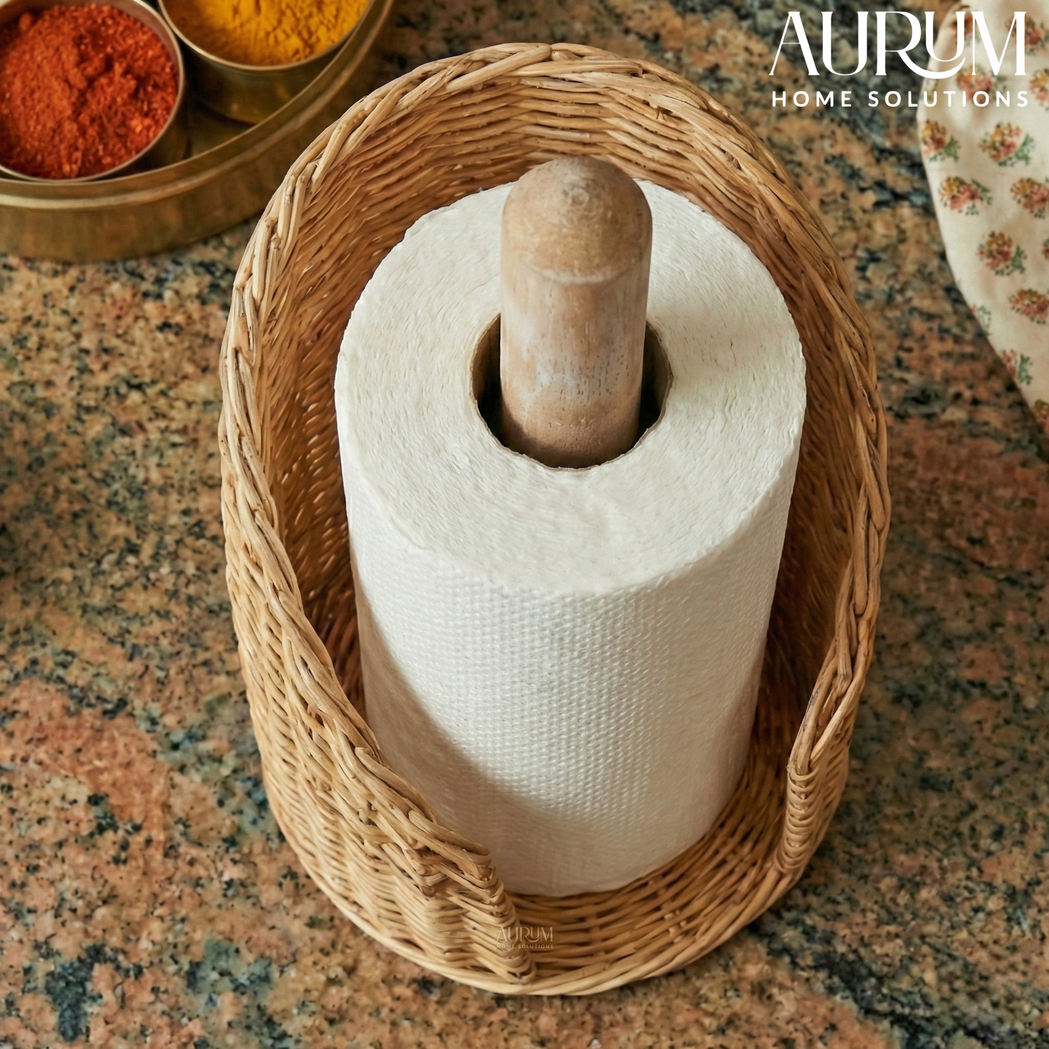 Paper Towel Holder Jiggler with Natural Rattan Weave
