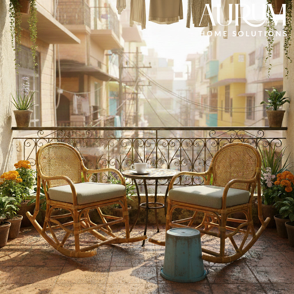 Classic Rocking Chair in Natural Rattan for Indoor & Outdoor