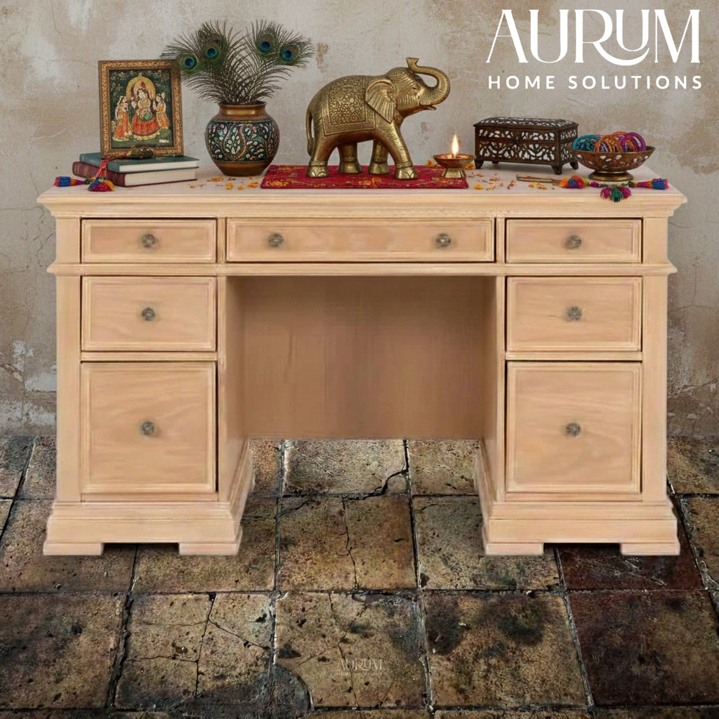 Sheesham Wood Pedestal Desk with 7 Drawers