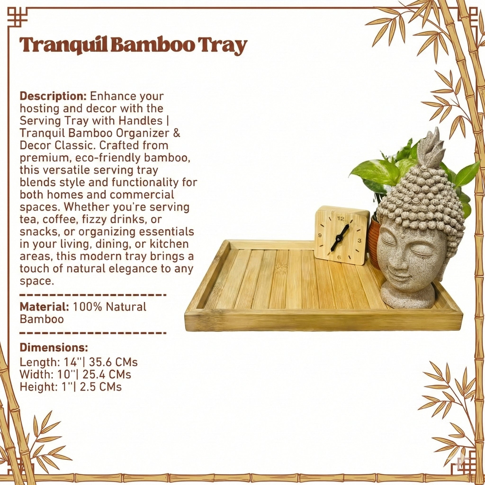 Serving Tray with Handles | Tranquil Bamboo Organizer & Decor Classic