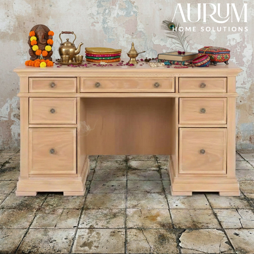 Sheesham Wood Pedestal Desk with 7 Drawers