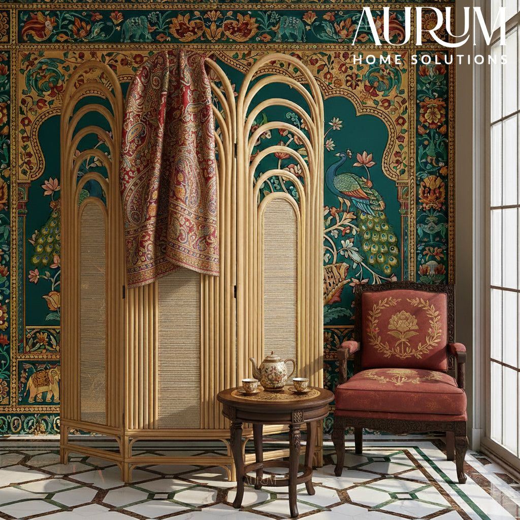 Serene Rattan Room Divider with Folding Panels
