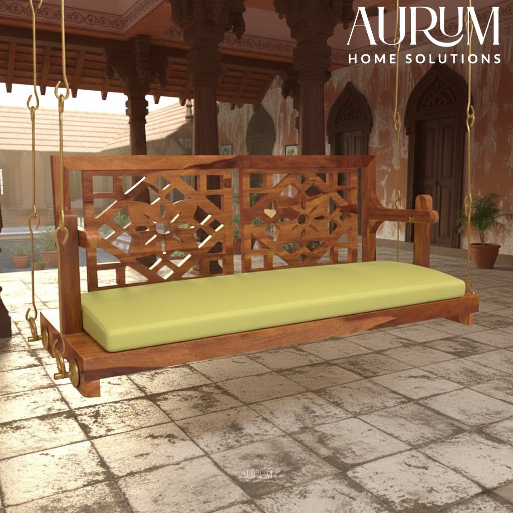 Fusion Flowered Carved Back Sheesham Wood Swing for Home