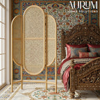 Room Partition Rattan Archway Screen with Arched Design