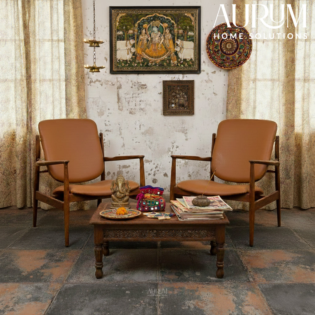 Handcrafted Teakwood Leatherette Chair