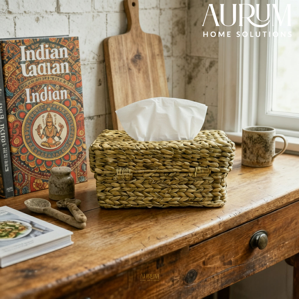 Tissue Box with EcoLoom Handwoven Water Hyacinth Design