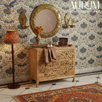 Elegant Floral Handcarved 3-Drawer Dresser