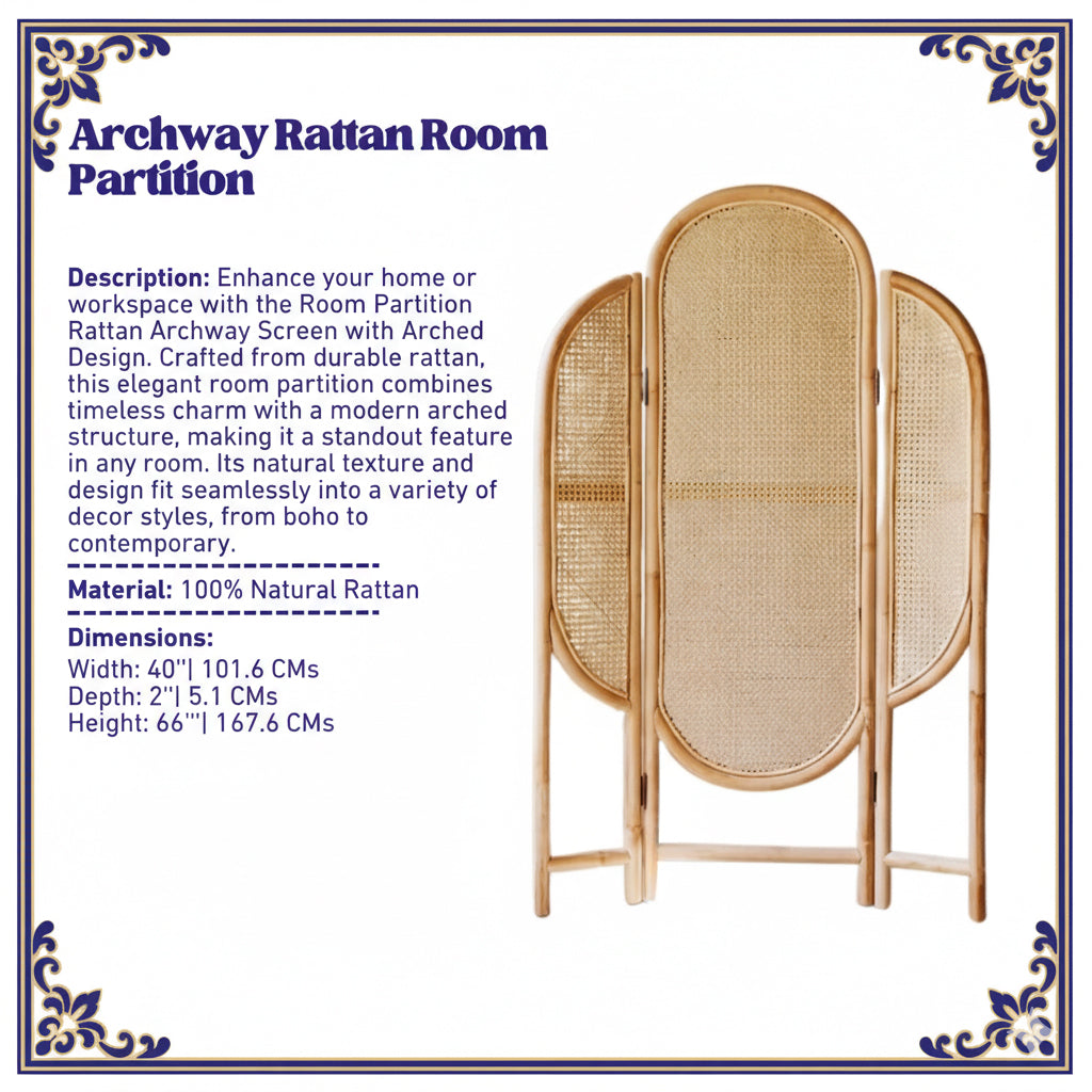 Room Partition Rattan Archway Screen with Arched Design