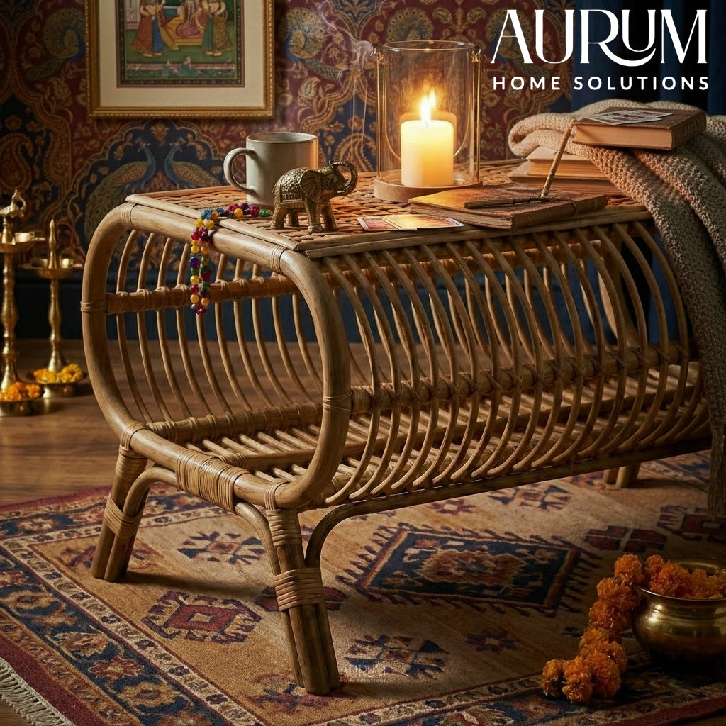 Center Table with Chic Rattan Weaving for Indoor Spaces