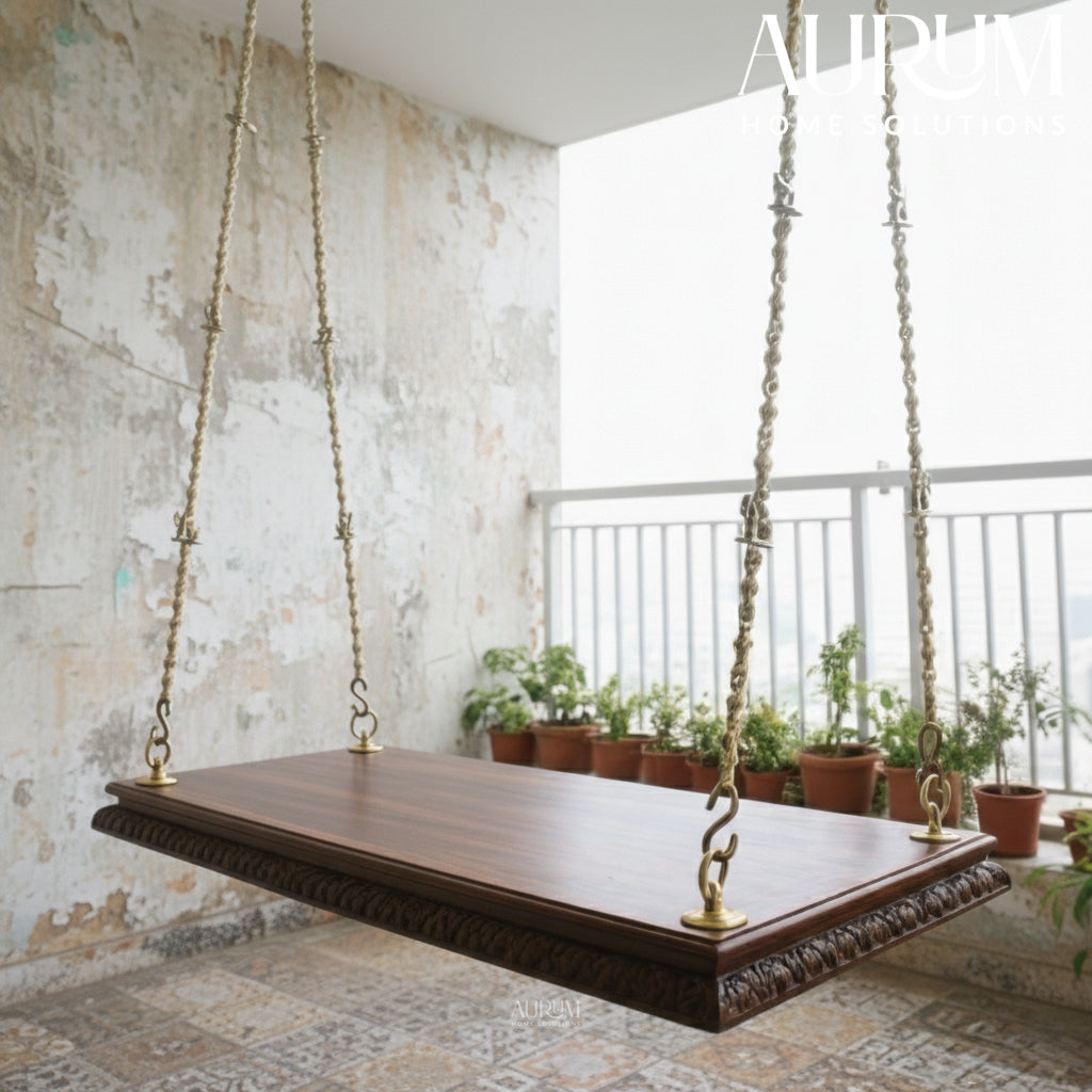 Carved Edge Teakwood Plank Swing