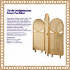 Room Partition Circle Screen Rattan Divider with Folding Panels