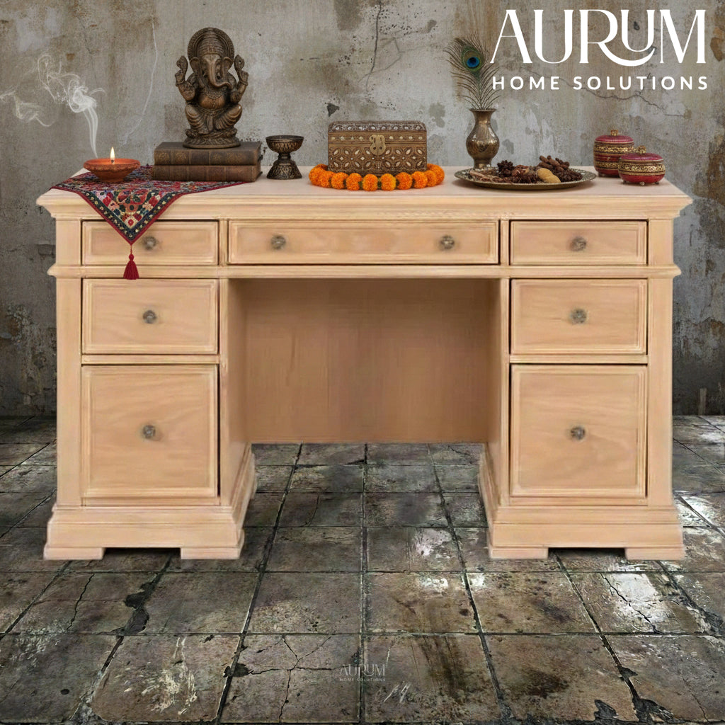 Sheesham Wood Pedestal Desk with 7 Drawers