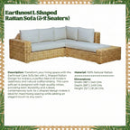 Cane Sofa Set with L Shaped Rattan Design for Indoors