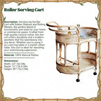 Bar Cart with Rattan Shelves and Rolling Wheels