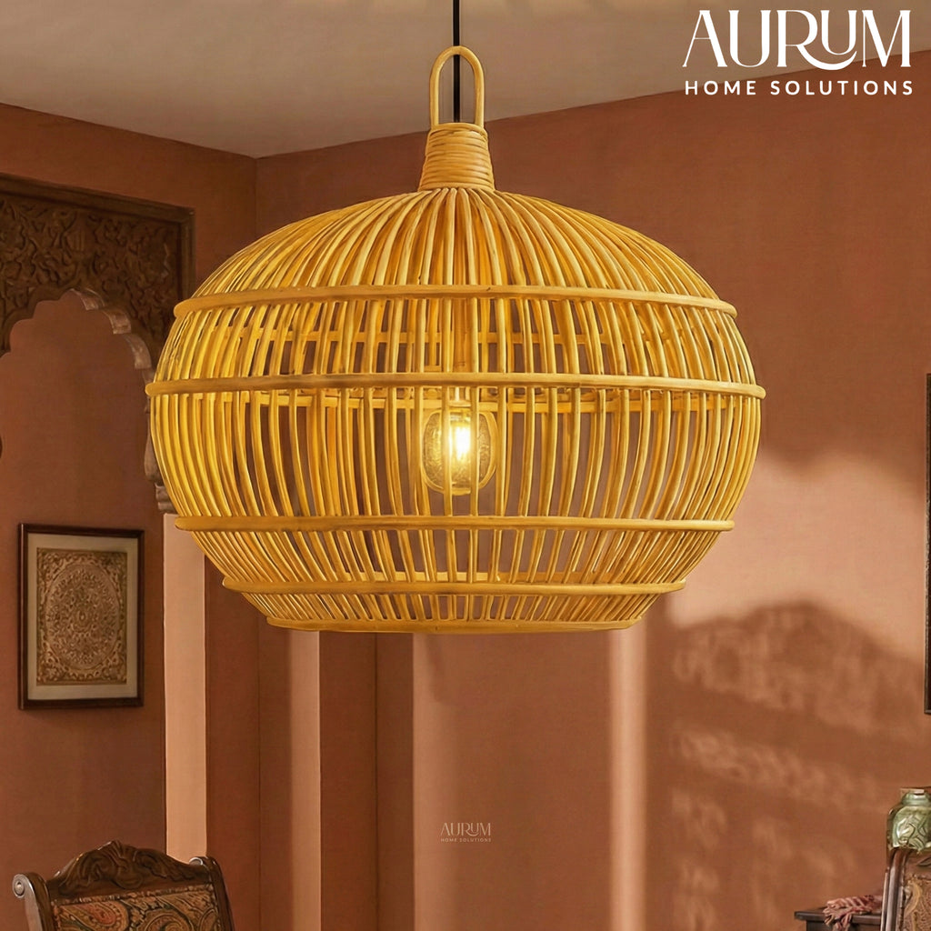 Cane Hanging Lamp with Orb Cane Design