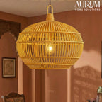 Cane Hanging Lamp with Orb Cane Design
