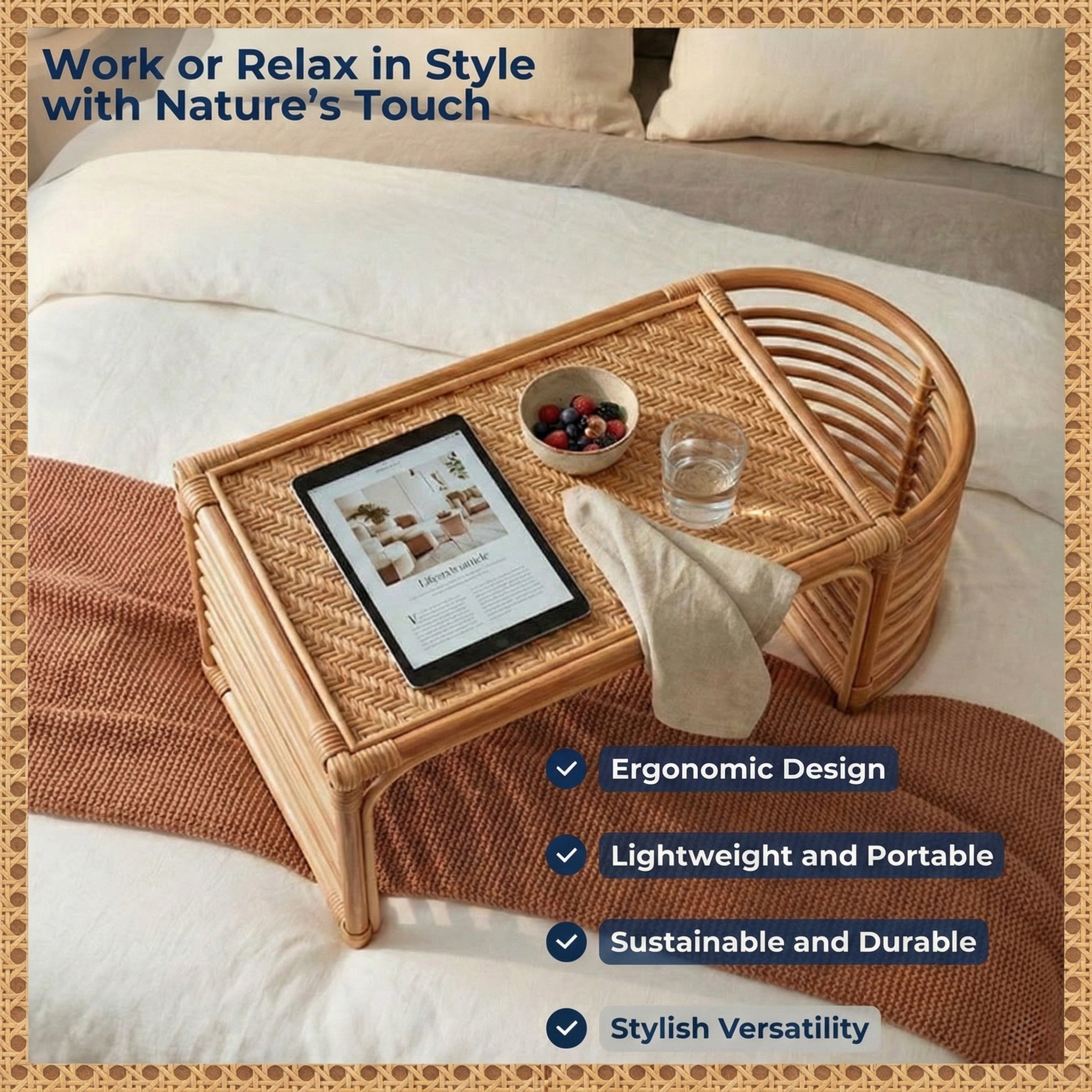 Bed Study Table with Blissful Rattan Design
