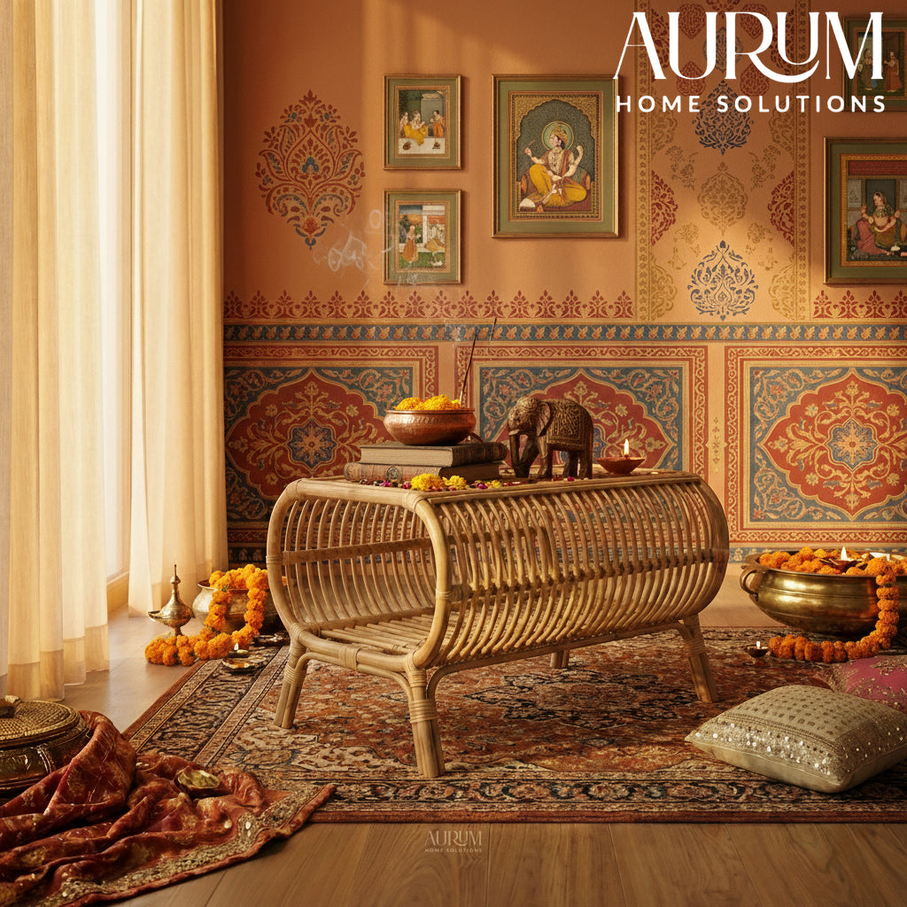 Center Table with Chic Rattan Weaving for Indoor Spaces