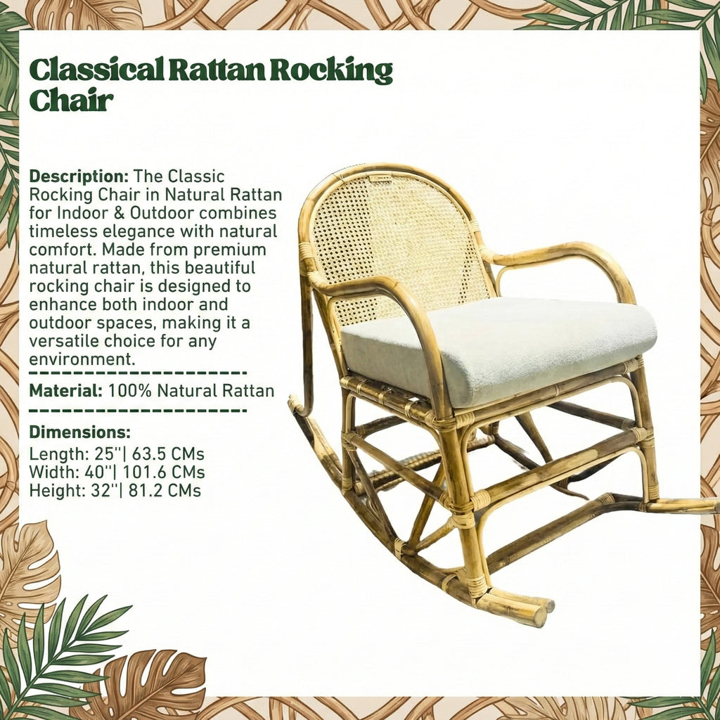 Classic Rocking Chair in Natural Rattan for Indoor & Outdoor