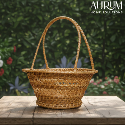 Rooted Bloom - Curved Handle Rattan Basket