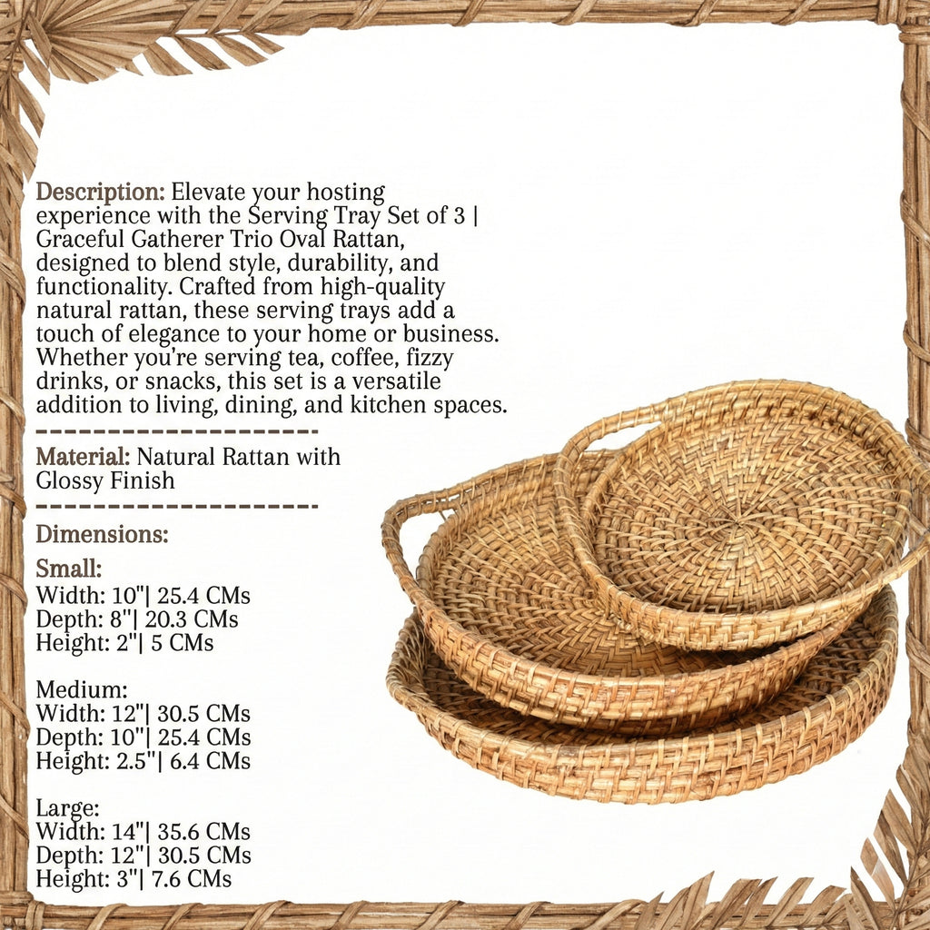Serving Tray Set of 3 | Graceful Gatherer Trio Oval Rattan