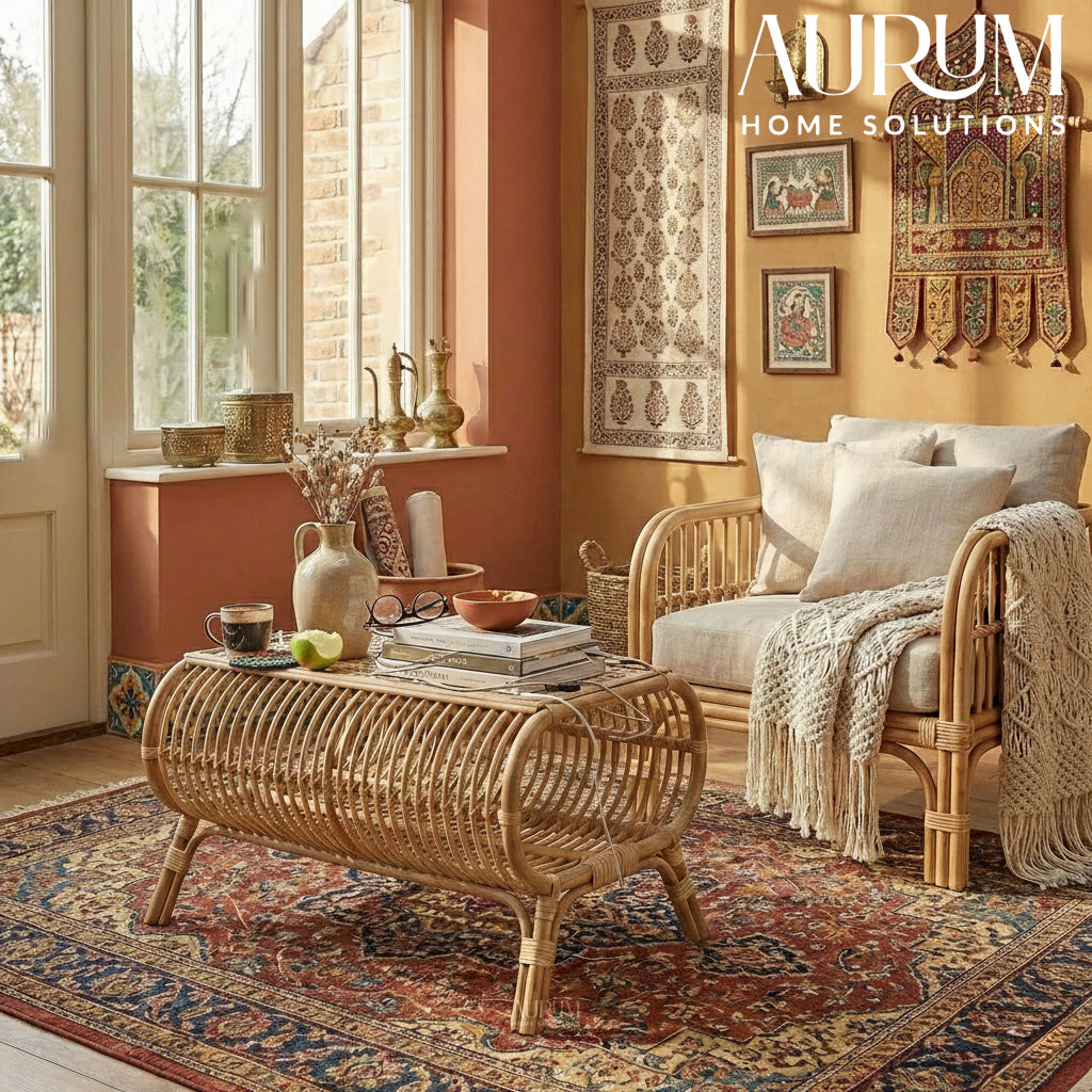 Center Table with Chic Rattan Weaving for Indoor Spaces