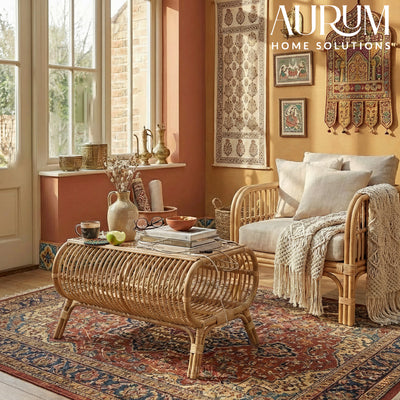 Center Table with Chic Rattan Weaving for Indoor Spaces