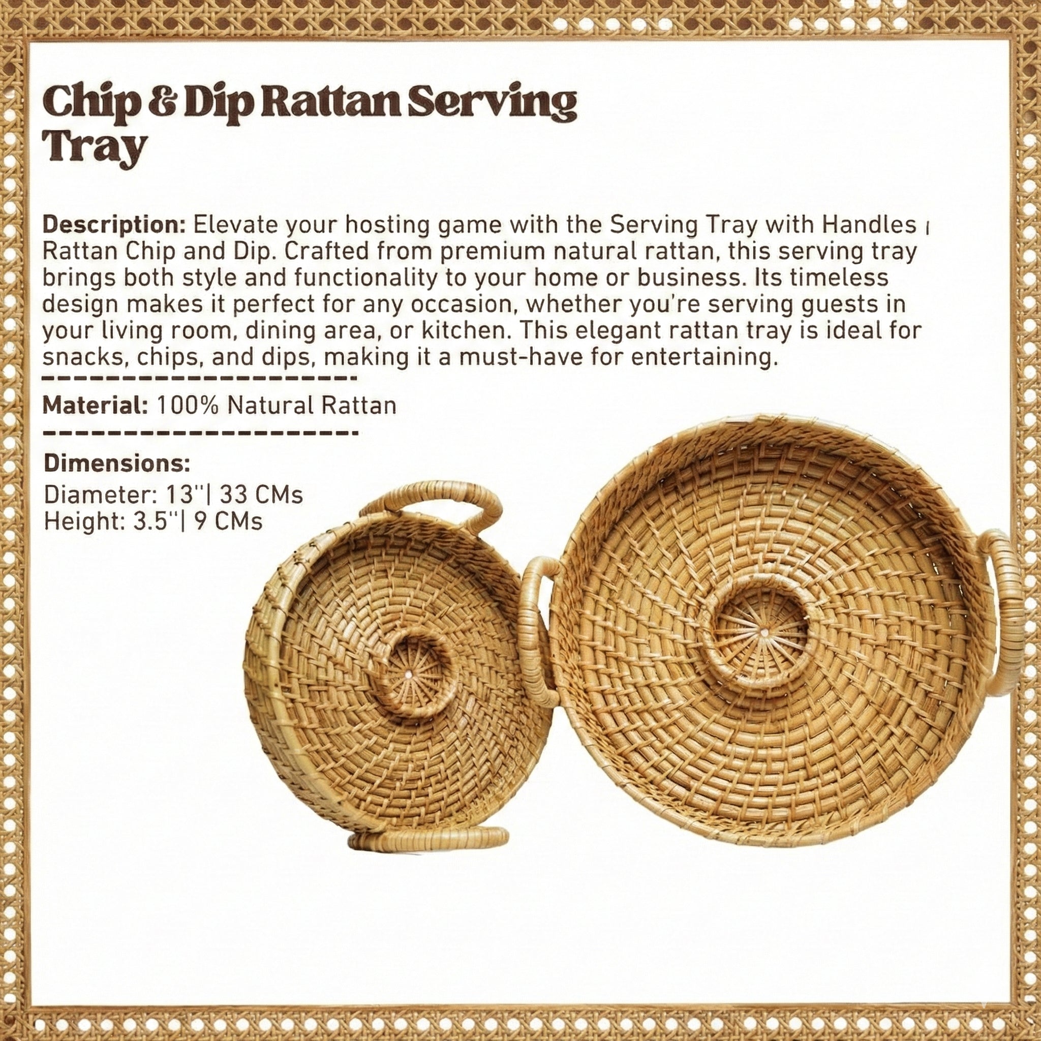 Serving Tray with Handles | Rattan Chip and Dip