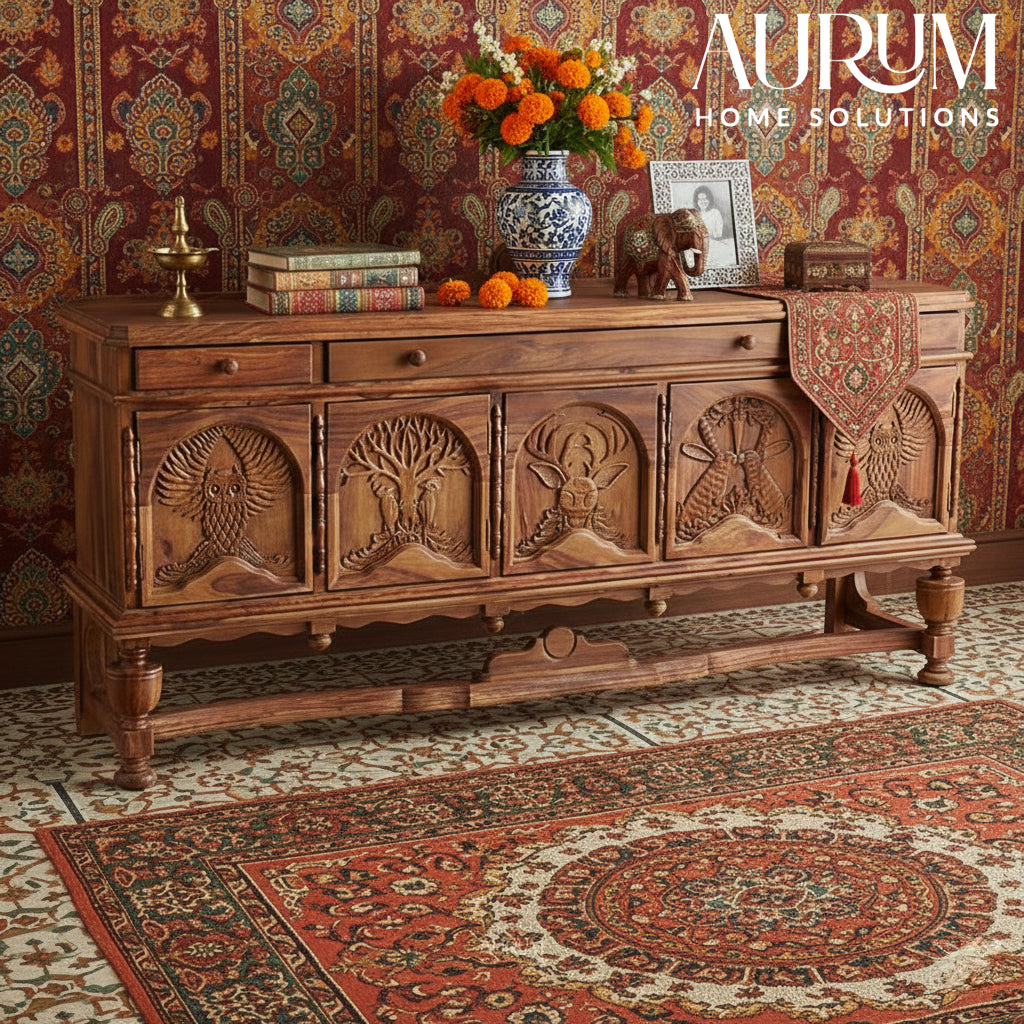 Handcarved 5 Carving Sideboard in Natural