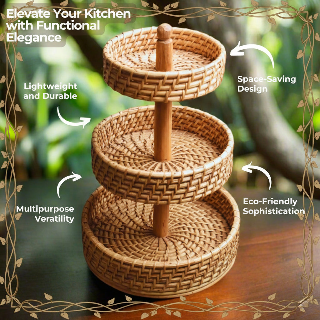 3 Tier Rack Refresh - Handmade Natural Rattan Basket Stand