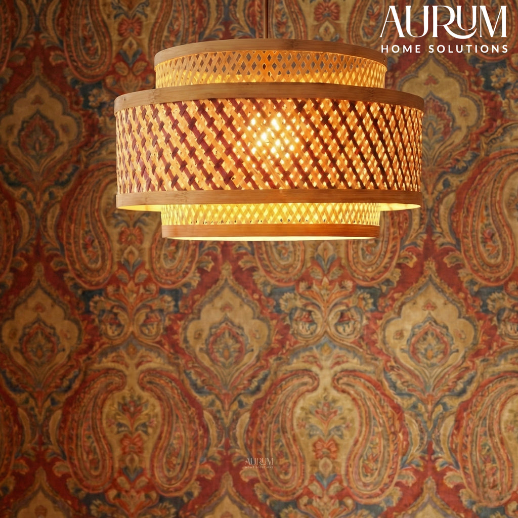 Double Layer Bamboo Hanging Lamp - Tiered Drum Pendant