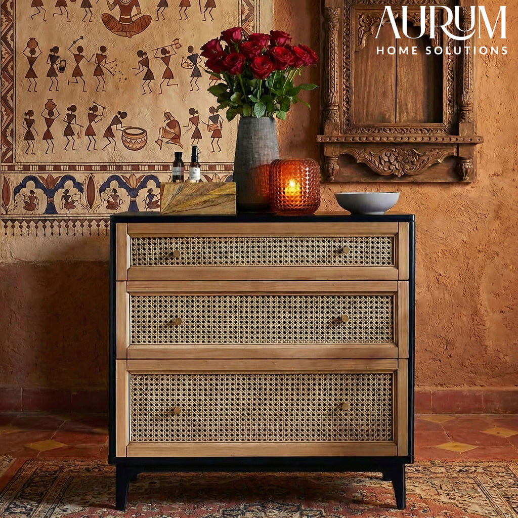 Modern 3-Drawer Rattan Chest of Drawers