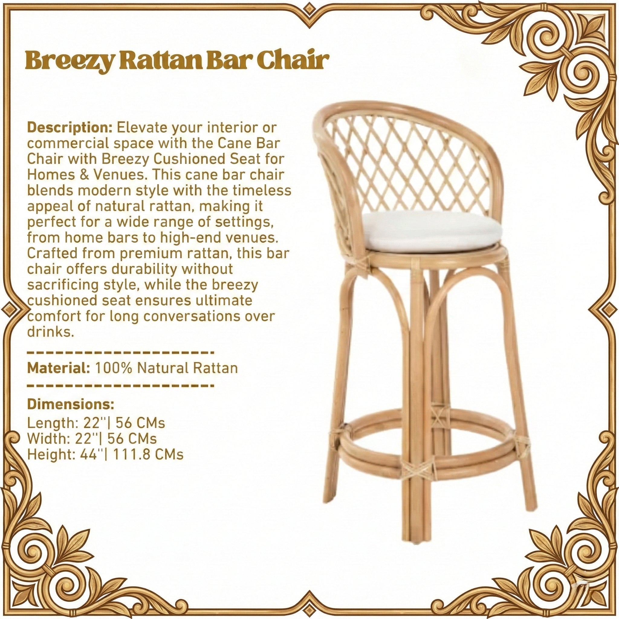 Cane Bar Chair with Breezy Seat for Homes & Venues