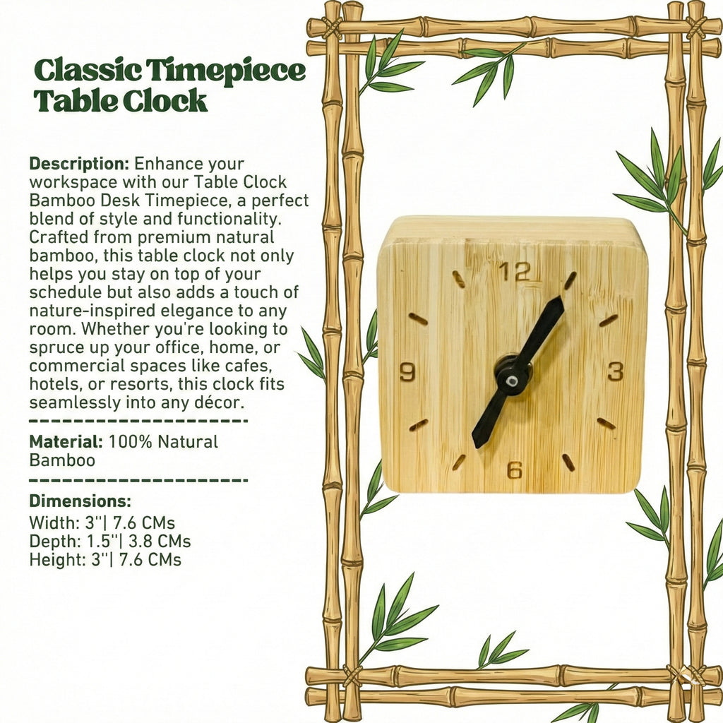 Table Clock Bamboo Desk Timepiece | Minimalist Decor
