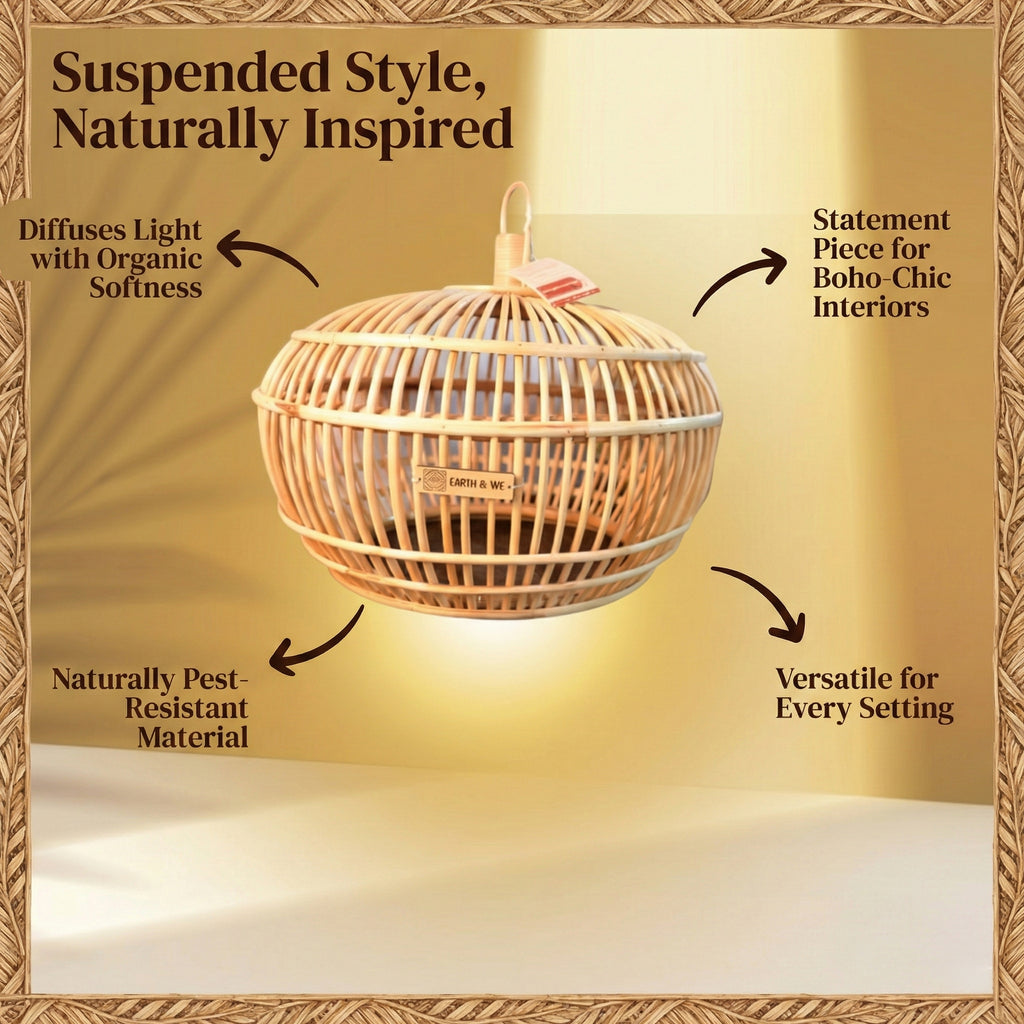 Cane Hanging Lamp with Orb Cane Design