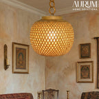 Bamboo Hanging Lamp with Modern Woven Round Shade