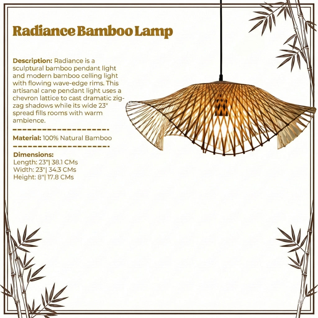 Radiance Bamboo Hanging Lamp - Wave-Edge Chevron Cane