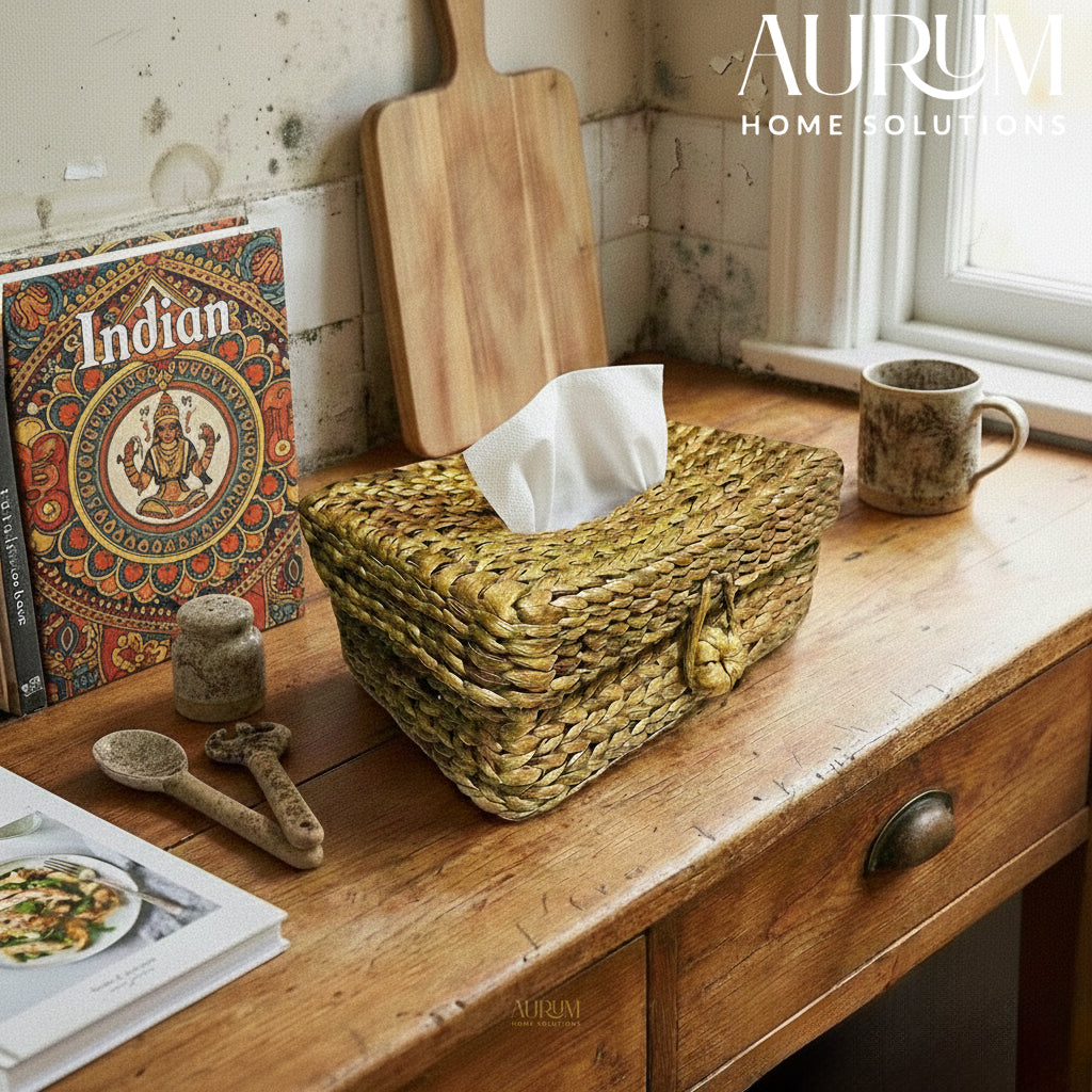 Tissue Box with EcoLoom Handwoven Water Hyacinth Design