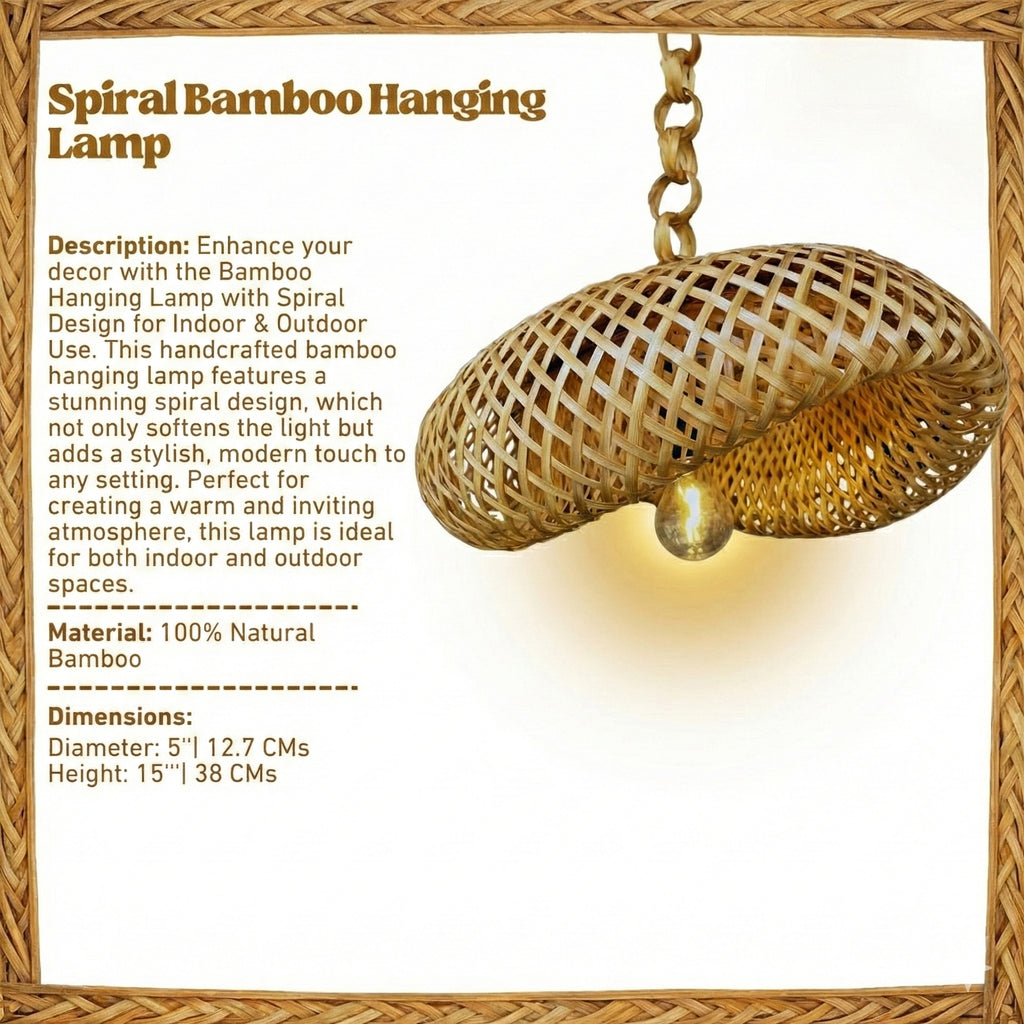 Bamboo Hanging Lamp with Spiral Design for Indoor & Outdoor Use