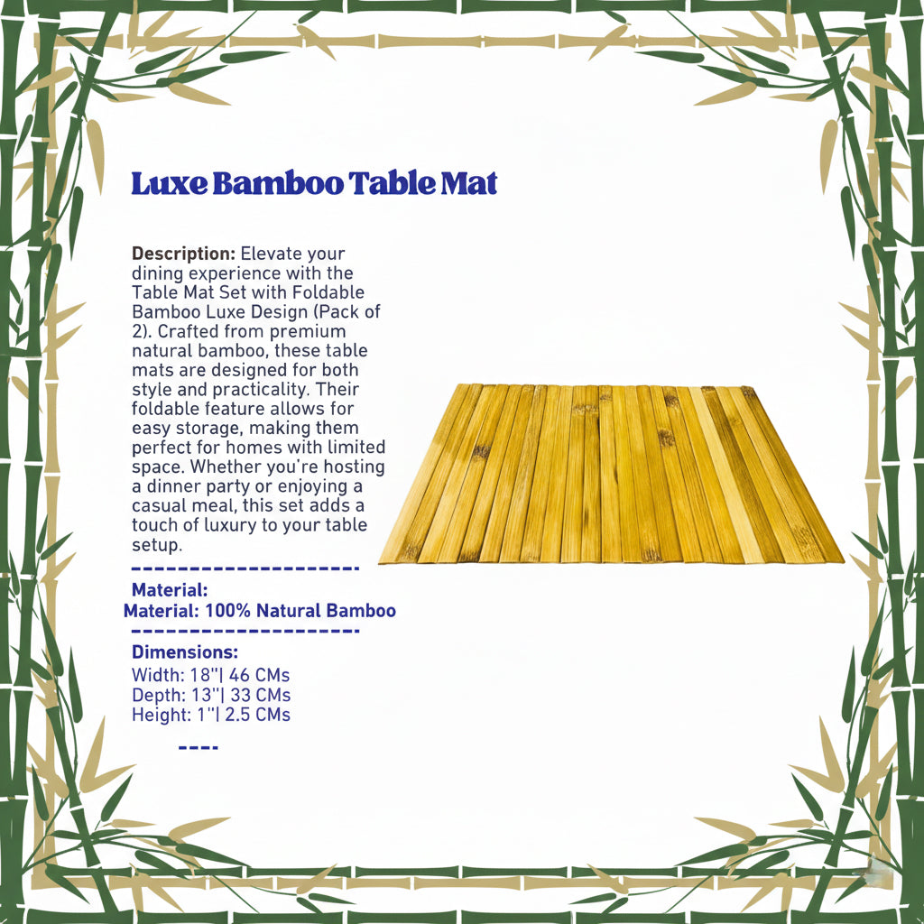 Table Mat Set with Foldable Bamboo Luxe Design (Pack of 2)