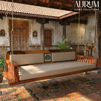 Charming Handmade Sheesham Wood Swing with Cream Upholstery