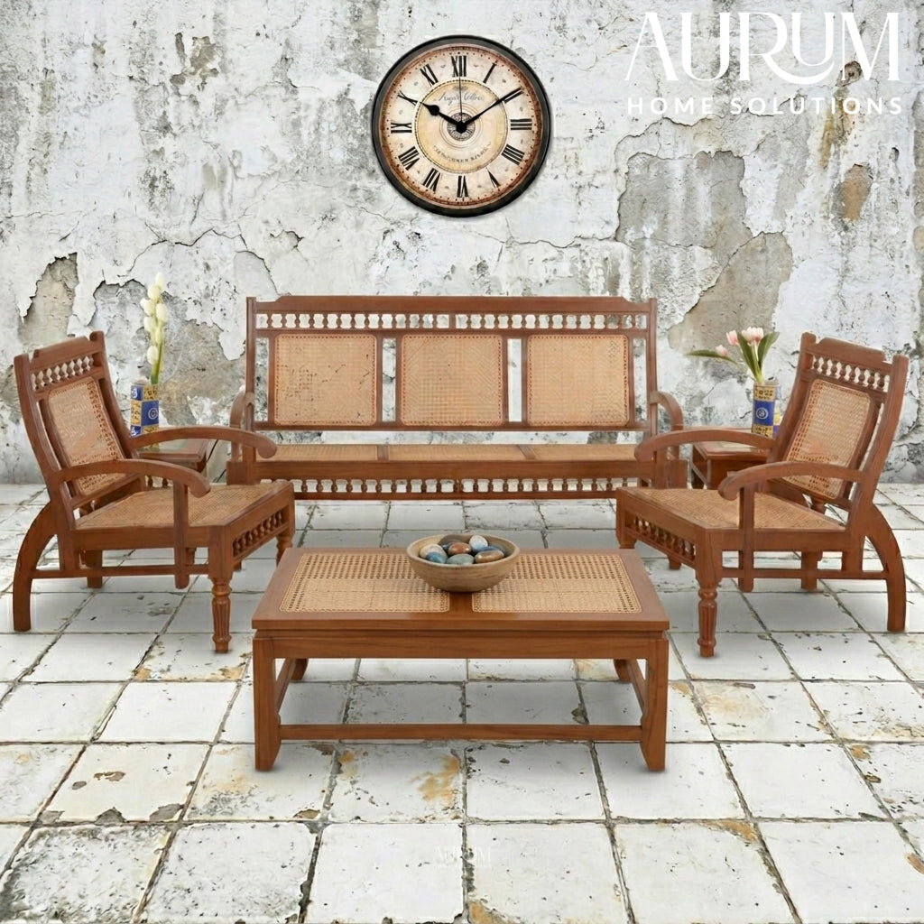 Teakwood Classic Cane Back Sofa Set – Set of 3