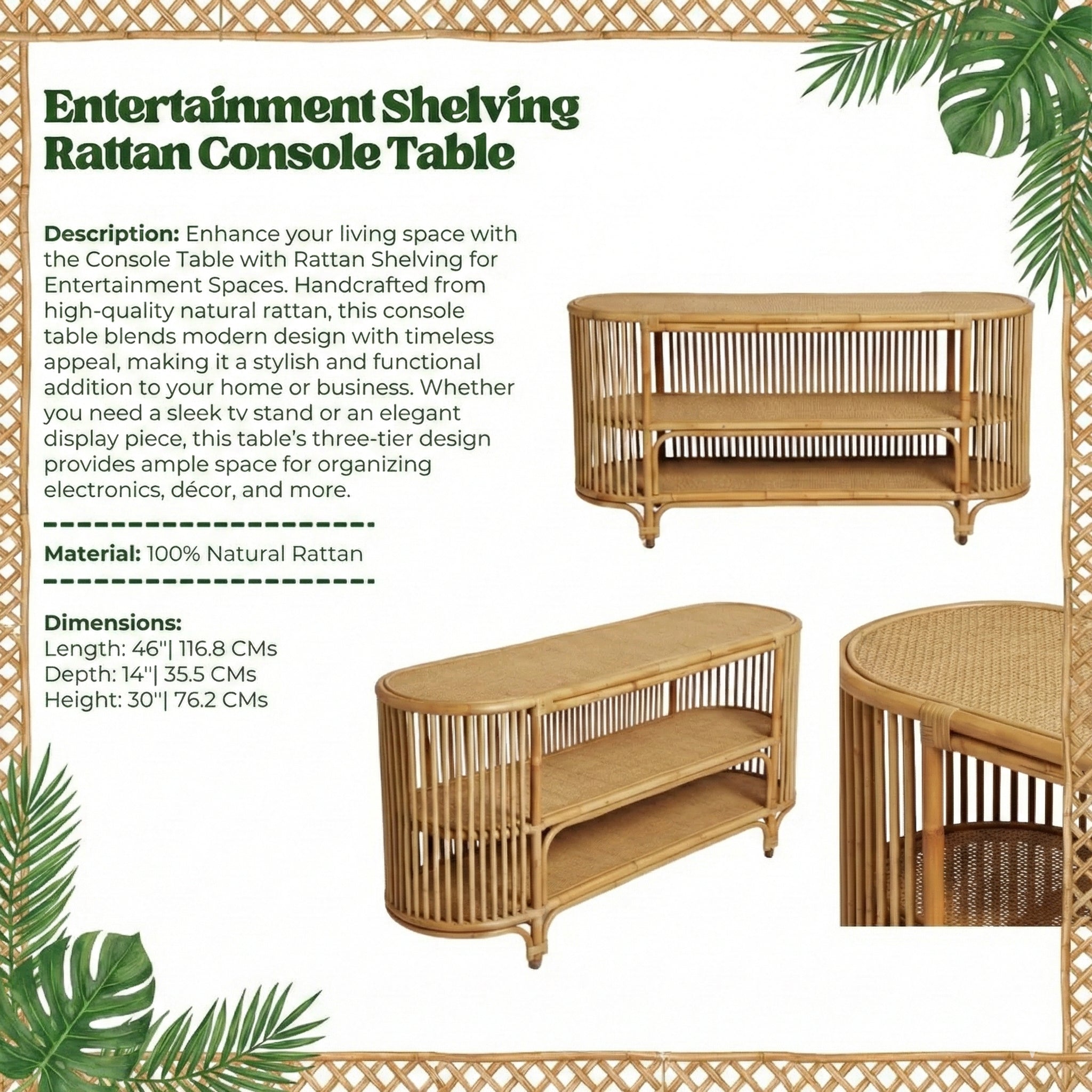 Console Table with Rattan Shelving for Entertainment Spaces