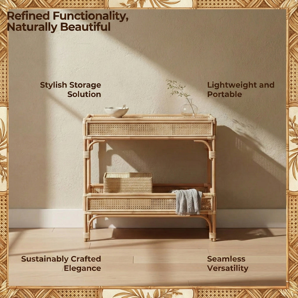Console Table with Quirky 2-Tier Trendy Rattan Storage