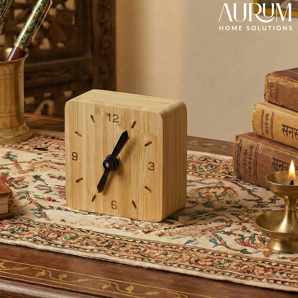 Table Clock Bamboo Desk Timepiece | Minimalist Decor